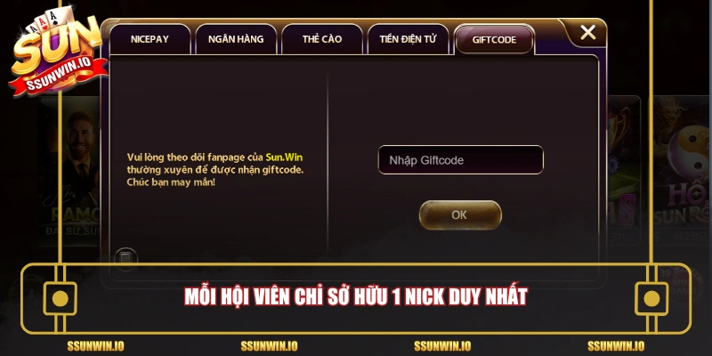 Mỗi hội viên chỉ sở hữu 1 nick duy nhất